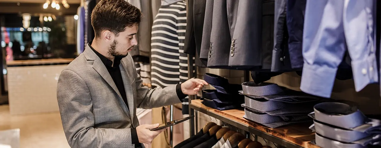 Man in fashion store checking inventory